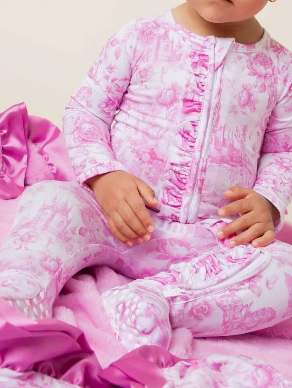 Bums & Roses Pink Floral Baby Ruffle One-Piece